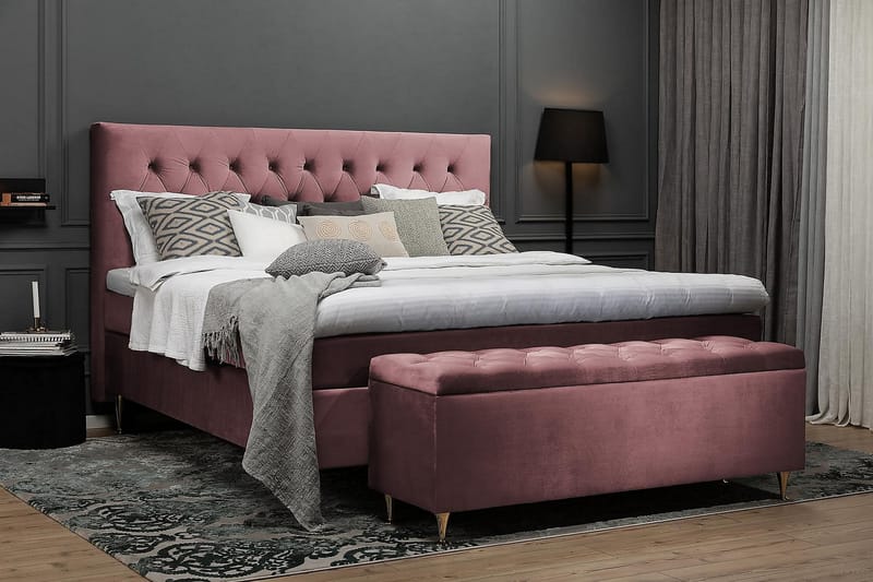 Royal Velvet Komplett Sengepakke 180x200 cm - Rosa Fløyel/Høye Sølvben - Møbler - Senger - Kontinentalsenger