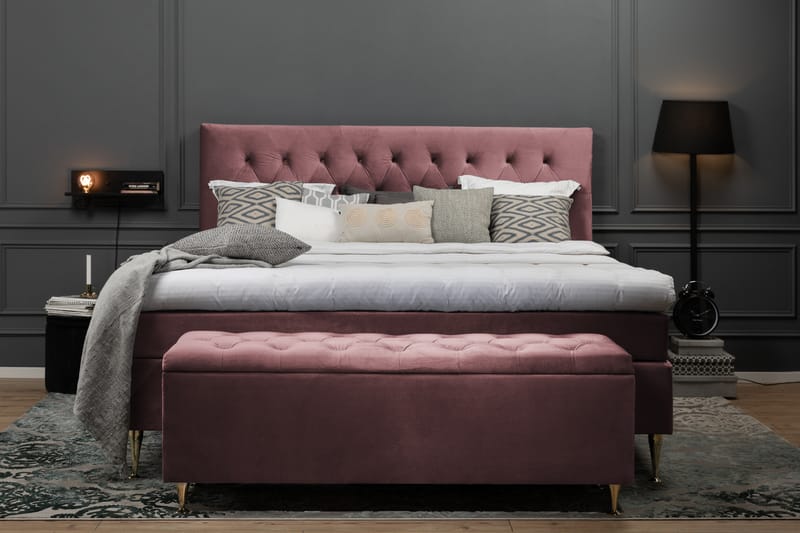 Royal Velvet Komplett Sengepakke 180x200 cm - Rosa Fløyel/Lave Sølvben - Møbler - Senger - Kontinentalsenger