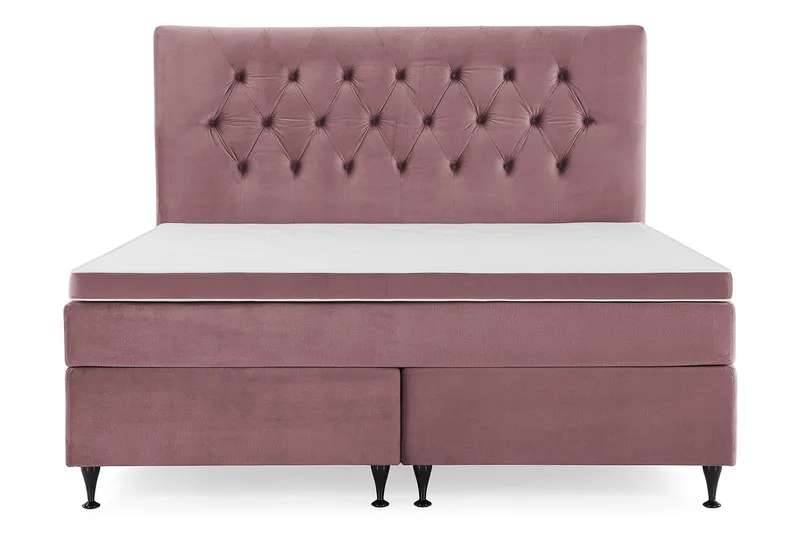 Royal Velvet Komplett Sengepakke 180x200 cm - Rosa Fløyel/Lave Svarte Ben - Møbler - Senger - Kontinentalsenger