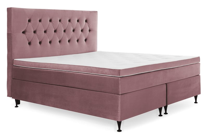 Royal Velvet Komplett Sengepakke 180x200 cm - Rosa Fløyel/Lave Svarte Ben - Møbler - Senger - Komplett sengepakke