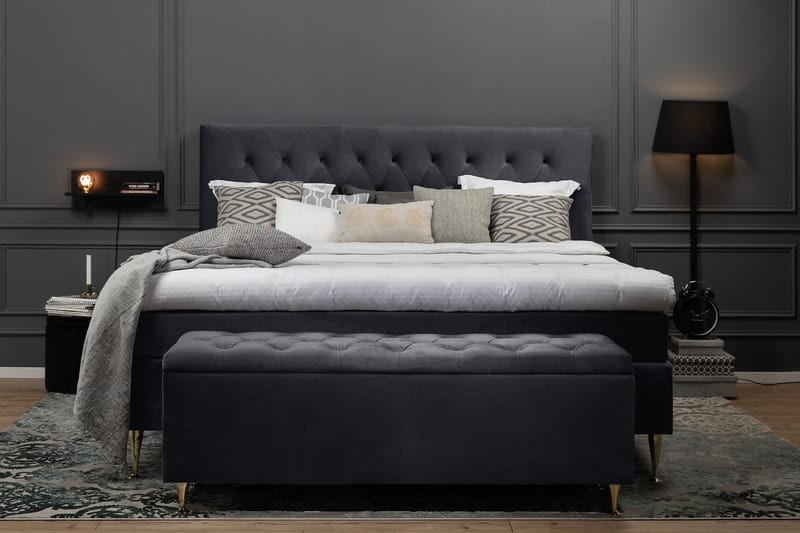 Royal Velvet Komplett Sengepakke 180x200 cm - Svart Fløyel/Lave Rosében - Møbler - Senger - Kontinentalsenger
