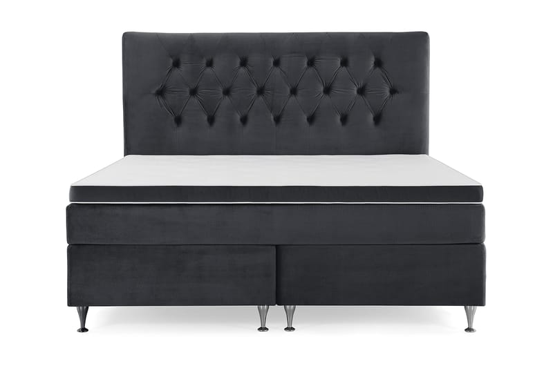 Royal Velvet Komplett Sengepakke 180x200 cm - Svart Fløyel/Lave Sølvben - Møbler - Senger - Kontinentalsenger