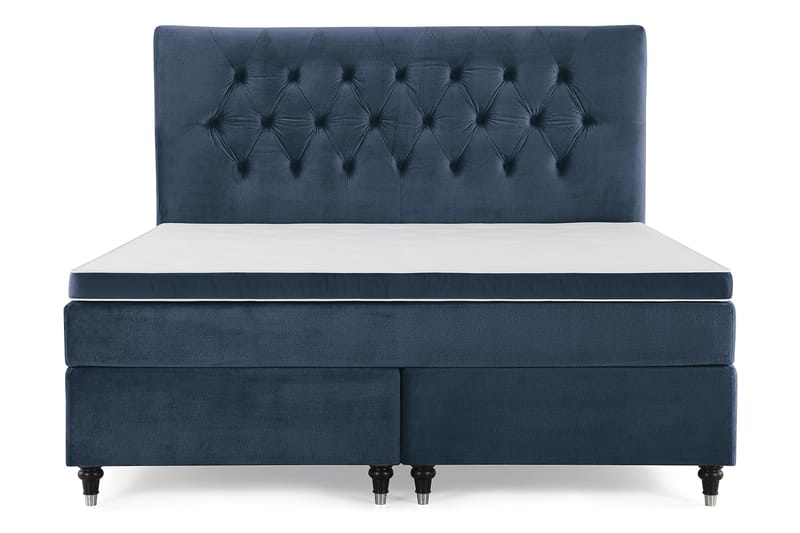 Royal Velvet Komplett Sengepakke 180x200 - Mørkeblå Fløyel/Dreide Ben - Komplett sengepakke - Kontinentalsenger - Dobbeltsenger