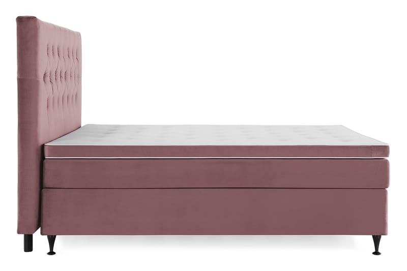 Royal Velvet Komplett Sengepakke 180x200 - Rosa Fløyel/Lave Svarte Ben - Komplett sengepakke - Kontinentalsenger - Dobbeltsenger