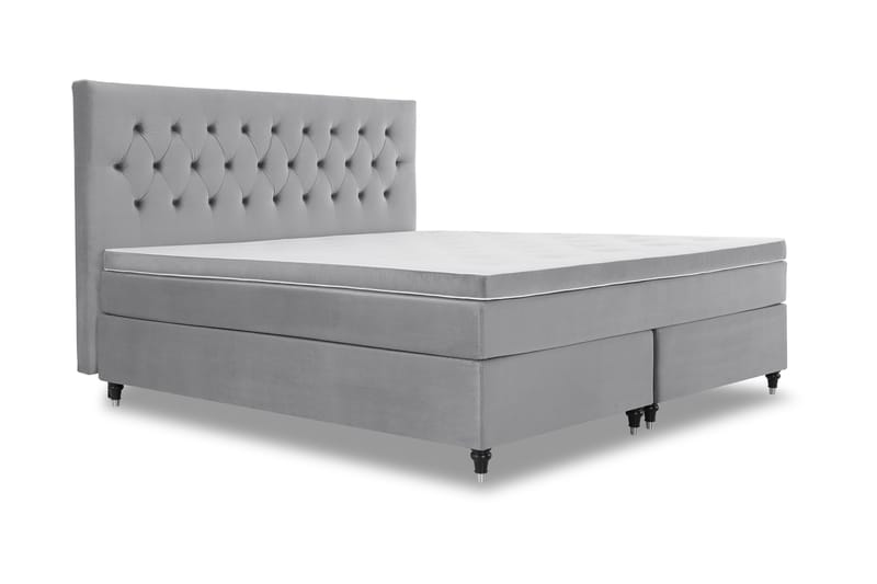 Royal Velvet Komplett Sengepakke 210x210 cm - Lysegrå Fløyel/Dreide Ben - Møbler - Senger - Kontinentalsenger