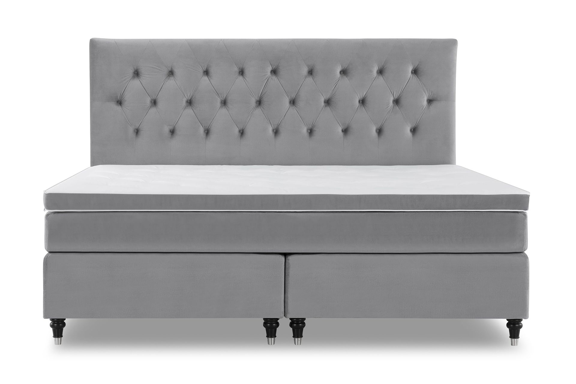 Royal Velvet Komplett Sengepakke 210x210 cm - Lysegrå Fløyel/Dreide Ben
