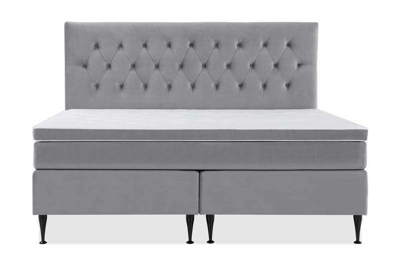 Royal Velvet Komplett Sengepakke 210x210 cm - Lysegrå Fløyel/Høye Svarte Ben - Møbler - Senger - Komplett sengepakke