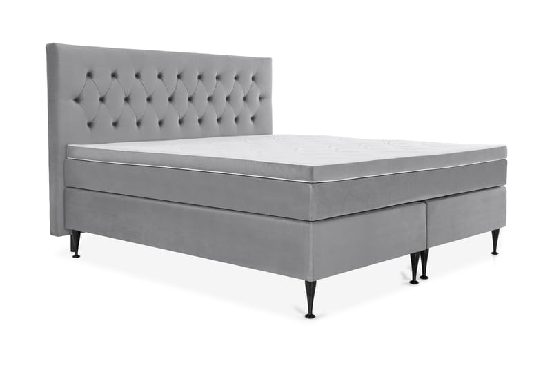 Royal Velvet Komplett Sengepakke 210x210 cm - Lysegrå Fløyel/Høye Svarte Ben - Møbler - Senger - Komplett sengepakke