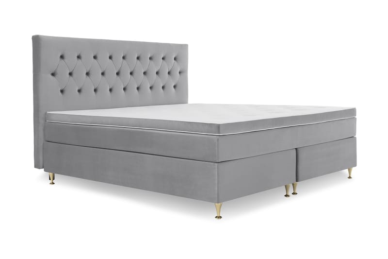 Royal Velvet Komplett Sengepakke 210x210 cm - Lysegrå Fløyel/Lave Gullben - Møbler - Senger - Komplett sengepakke