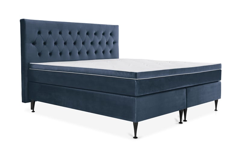 Royal Velvet Komplett Sengepakke 210x210 cm - Mørkeblå Fløyel/Høye Svarte Ben - Møbler - Senger - Kontinentalsenger