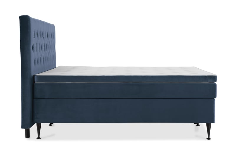 Royal Velvet Komplett Sengepakke 210x210 cm - Mørkeblå Fløyel/Høye Svarte Ben - Møbler - Senger - Kontinentalsenger