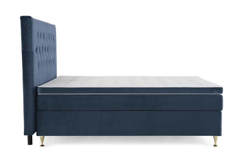 Royal Velvet Komplett Sengepakke 210x210 cm - Mørkeblå Fløyel/Lave Gullben - Møbler - Senger - Kontinentalsenger