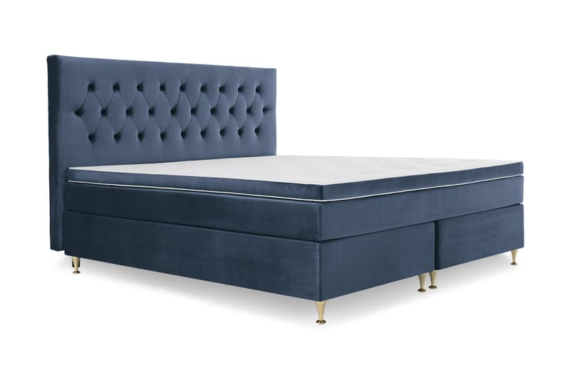 Royal Velvet Komplett Sengepakke 210x210 cm - Mørkeblå Fløyel/Lave Gullben - Møbler - Senger - Kontinentalsenger