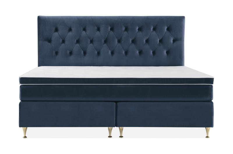 Royal Velvet Komplett Sengepakke 210x210 cm - Mørkeblå Fløyel/Lave Gullben - Møbler - Senger - Kontinentalsenger