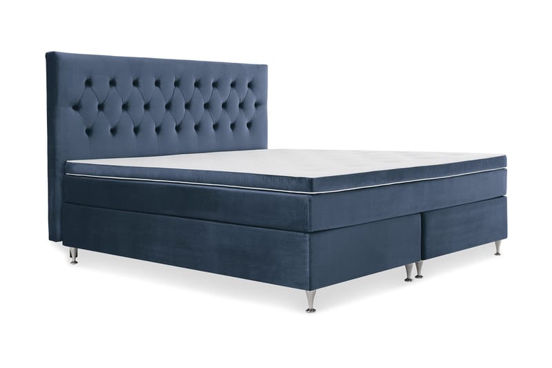 Royal Velvet Komplett Sengepakke 210x210 cm - Mørkeblå Fløyel/Lave Sølvben - Møbler - Senger - Kontinentalsenger