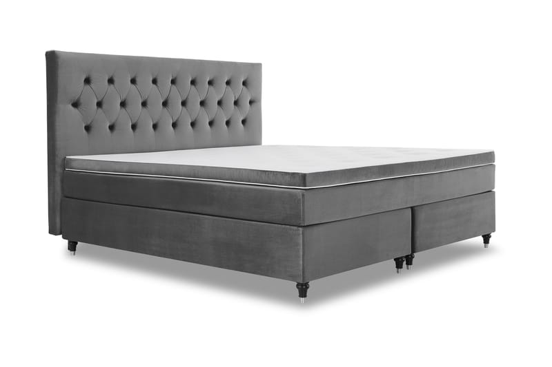 Royal Velvet Komplett Sengepakke 210x210 cm - Mørkegrå Fløyel/Dreide Ben - Møbler - Senger - Kontinentalsenger
