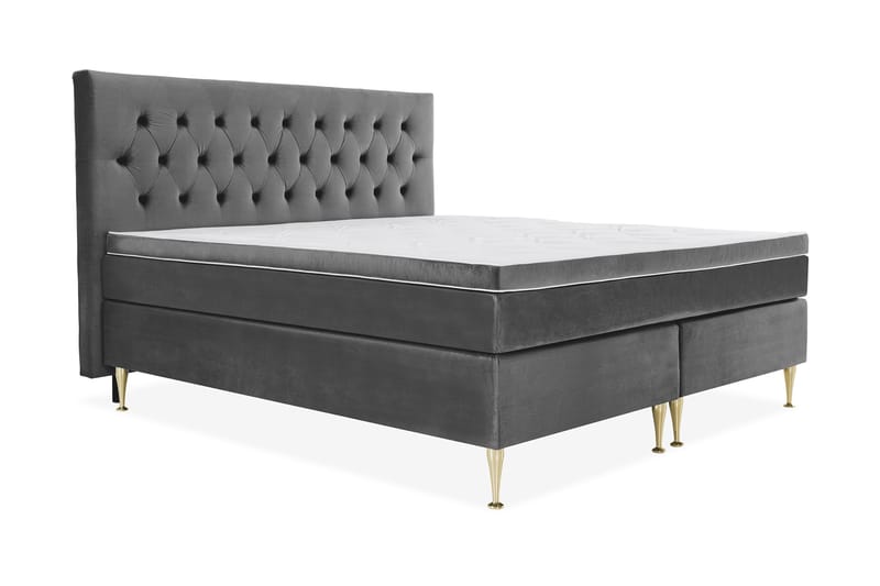 Royal Velvet Komplett Sengepakke 210x210 cm - Mørkegrå Fløyel/Høye Gullben - Møbler - Senger - Kontinentalsenger
