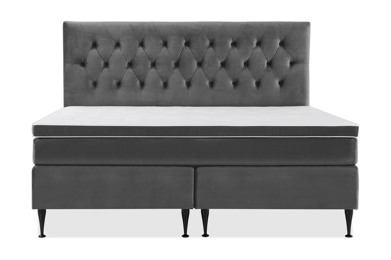 Royal Velvet Komplett Sengepakke 210x210 cm - Mørkegrå Fløyel/Høye Svarte Ben - Møbler - Senger - Kontinentalsenger