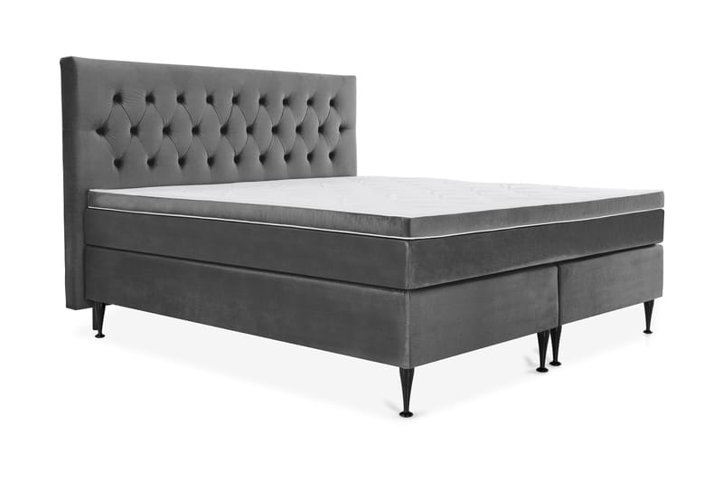 Royal Velvet Komplett Sengepakke 210x210 cm - Mørkegrå Fløyel/Høye Svarte Ben - Møbler - Senger - Kontinentalsenger