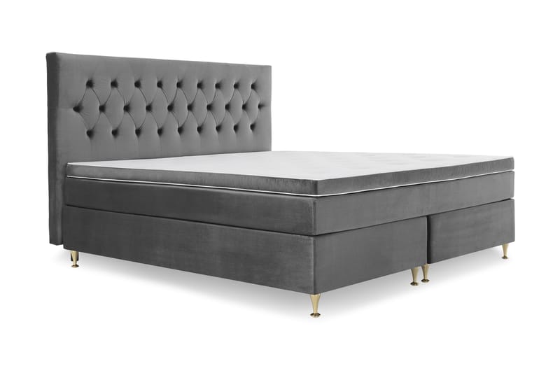 Royal Velvet Komplett Sengepakke 210x210 cm - Mørkegrå Fløyel/Lave Gullben - Møbler - Senger - Kontinentalsenger