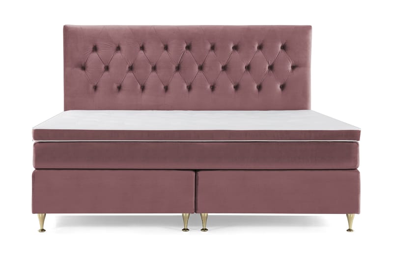 Royal Velvet Komplett Sengepakke 210x210 cm - Rosa Fløyel/Lave Gullben - Møbler - Senger - Kontinentalsenger