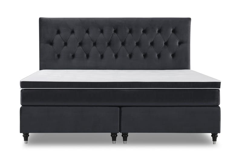 Royal Velvet Komplett Sengepakke 210x210 cm - Svart Fløyel/Dreide Ben - Møbler - Senger - Kontinentalsenger