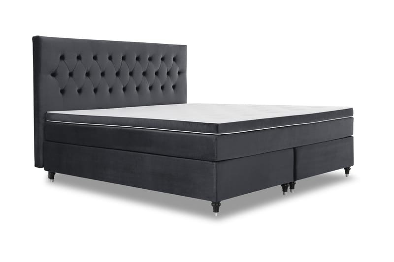 Royal Velvet Komplett Sengepakke 210x210 cm - Svart Fløyel/Dreide Ben - Møbler - Senger - Kontinentalsenger