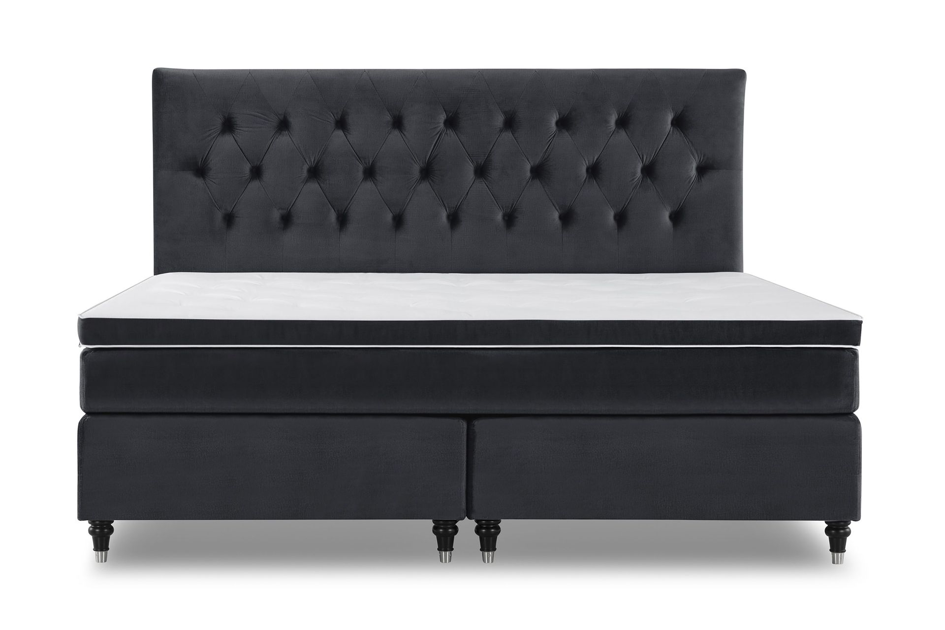 Royal Velvet Komplett Sengepakke 210x210 cm - Svart Fløyel/Dreide Ben