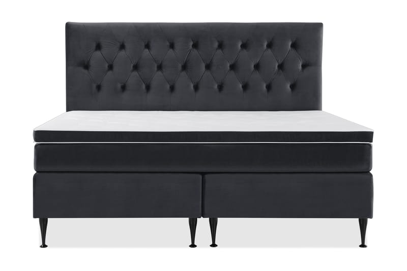 Royal Velvet Komplett Sengepakke 210x210 cm - Svart Fløyel/Høye Svarte Ben - Møbler - Senger - Kontinentalsenger