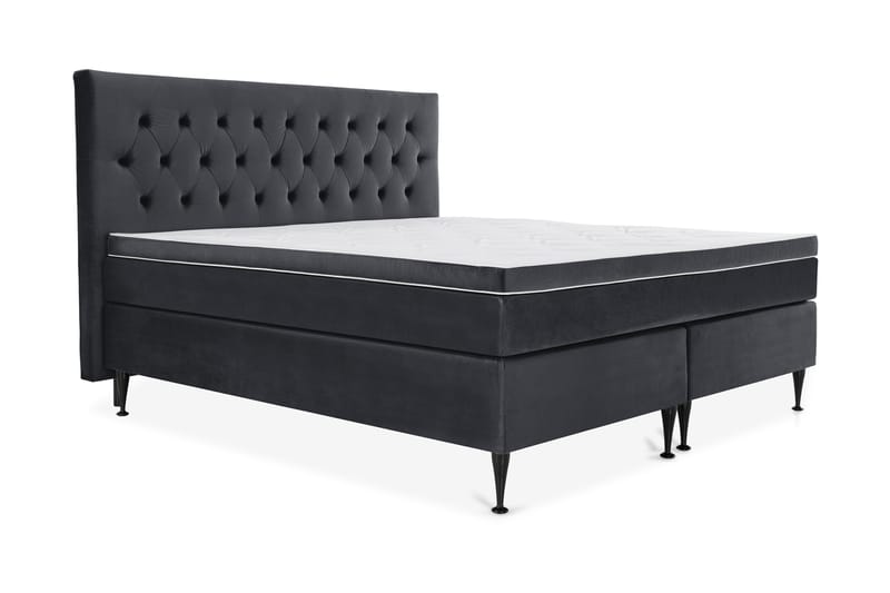 Royal Velvet Komplett Sengepakke 210x210 cm - Svart Fløyel/Høye Svarte Ben - Møbler - Senger - Kontinentalsenger