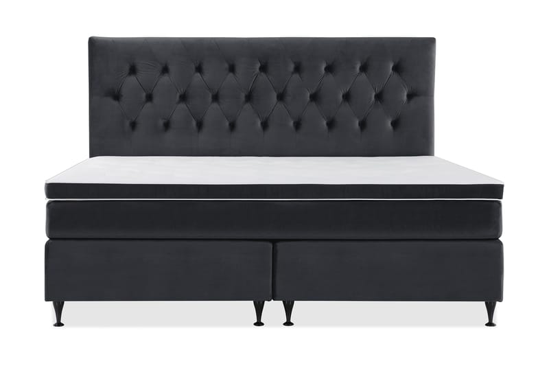 Royal Velvet Komplett Sengepakke 210x210 cm - Svart Fløyel/Lave Svarte Ben - Møbler - Senger - Kontinentalsenger
