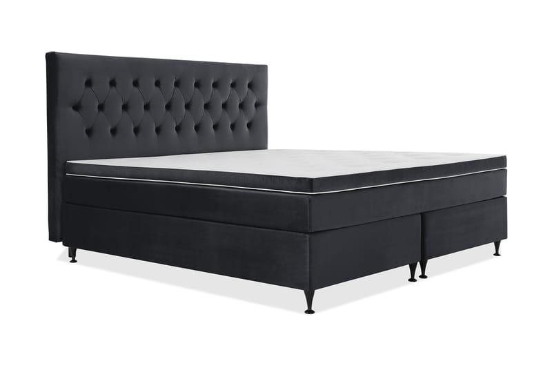 Royal Velvet Komplett Sengepakke 210x210 cm - Svart Fløyel/Lave Svarte Ben - Møbler - Senger - Kontinentalsenger