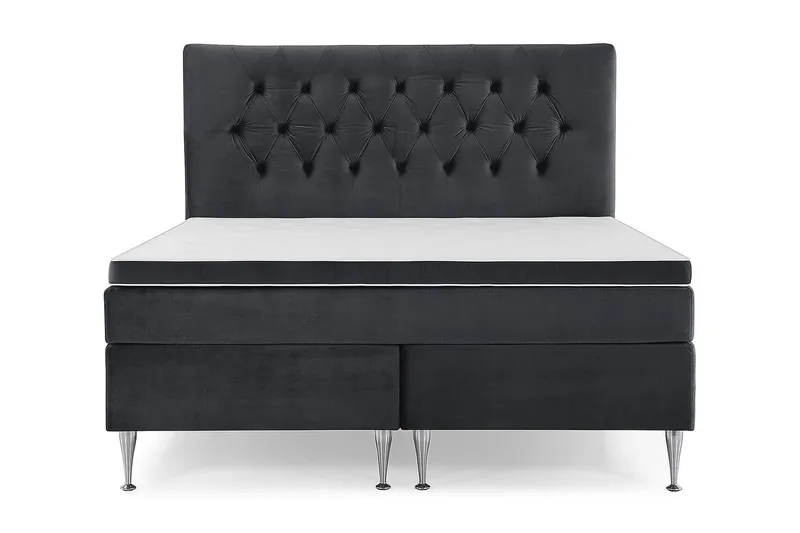 Royal Velvet Komplett Sengpakke Fløyelsseng 180x200 cm - Svart med høye sølvben - Møbler - Senger - Kontinentalsenger