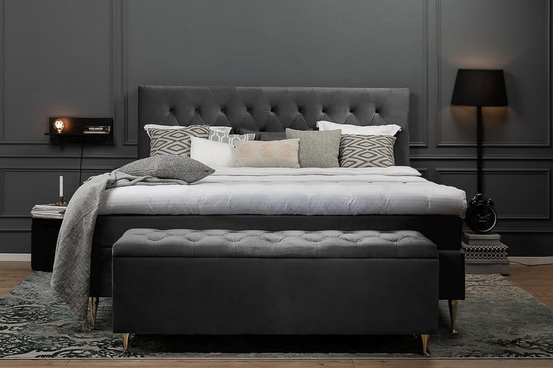 Royal Velvet Komplett Sengpakke Kontinentalseng 180x200 cm - Mørkgrå / Fløyel - Møbler - Senger - Kontinentalsenger