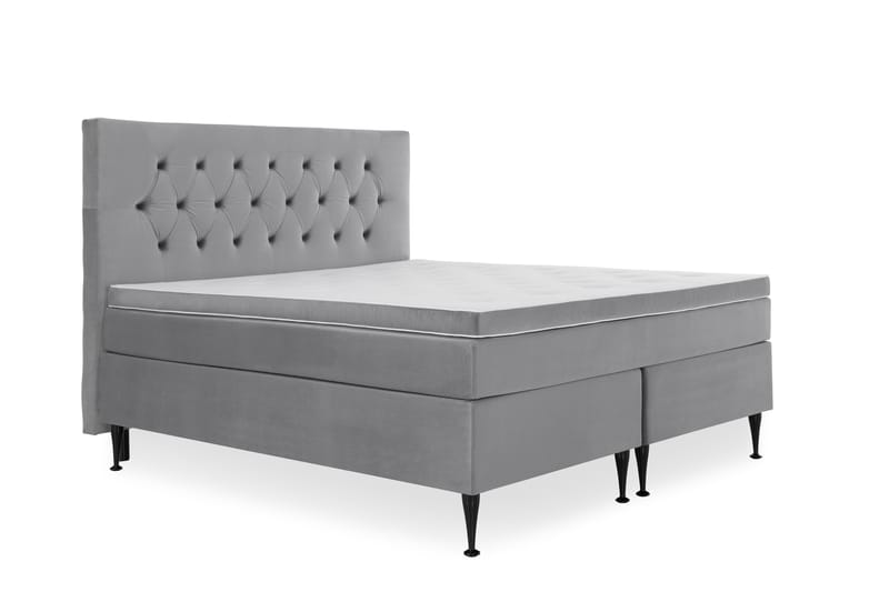 Royal Velvet Kontinentalseng 160x200 cm - Lysegrå Fløyel/Høye Svarte Ben - Møbler - Senger - Komplett sengepakke
