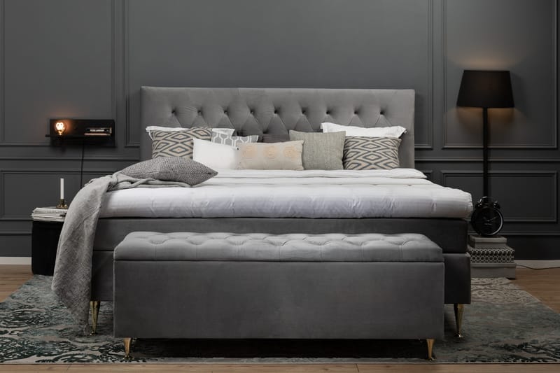 Royal Velvet Kontinentalseng 160x200 cm - Lysegrå Fløyel/Lave Gullben - Møbler - Senger - Kontinentalsenger