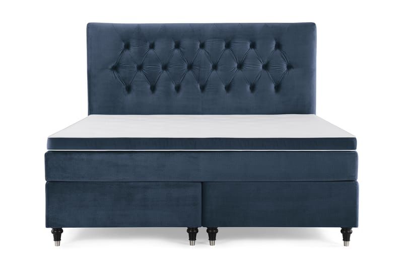 Royal Velvet Kontinentalseng 160x200 cm - Mørkeblå Fløyel/Dreide Ben - Møbler - Senger - Komplett sengepakke