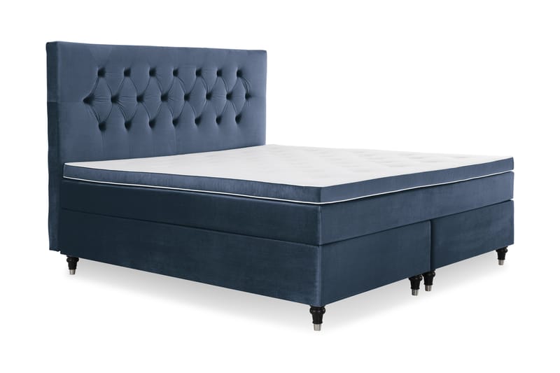 Royal Velvet Kontinentalseng 160x200 cm - Mørkeblå Fløyel/Dreide Ben - Møbler - Senger - Komplett sengepakke
