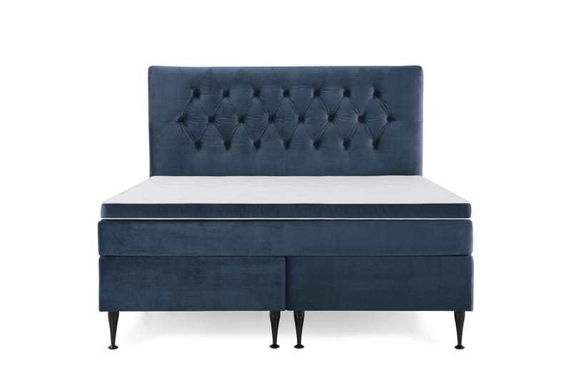 Royal Velvet Kontinentalseng 160x200 cm - Mørkeblå Fløyel/Høye Svarte Ben - Møbler - Senger - Kontinentalsenger