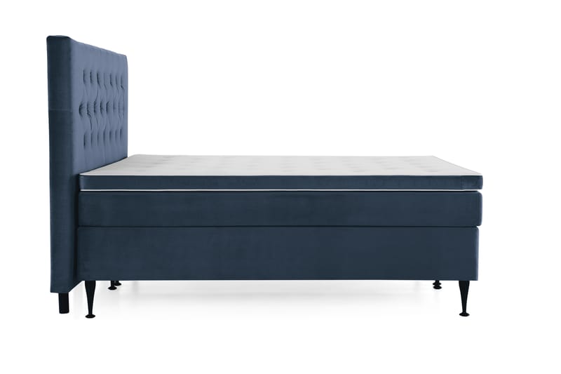 Royal Velvet Kontinentalseng 160x200 cm - Mørkeblå Fløyel/Høye Svarte Ben - Møbler - Senger - Kontinentalsenger