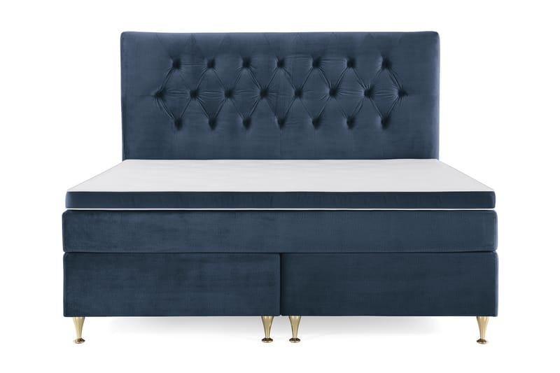 Royal Velvet Kontinentalseng 160x200 cm - Mørkeblå Fløyel/Lave Gullben - Møbler - Senger - Komplett sengepakke