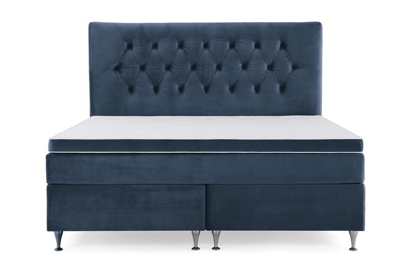 Royal Velvet Kontinentalseng 160x200 cm - Mørkeblå Fløyel/Lave Sølvben - Møbler - Senger - Kontinentalsenger