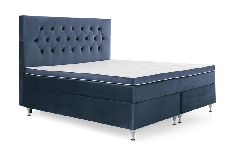 Royal Velvet Kontinentalseng 160x200 cm - Mørkeblå Fløyel/Lave Sølvben - Møbler - Senger - Kontinentalsenger