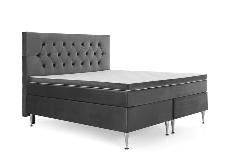 Royal Velvet Kontinentalseng 160x200 cm - Mørkegrå Fløyel/Høye Sølvben - Møbler - Senger - Komplett sengepakke