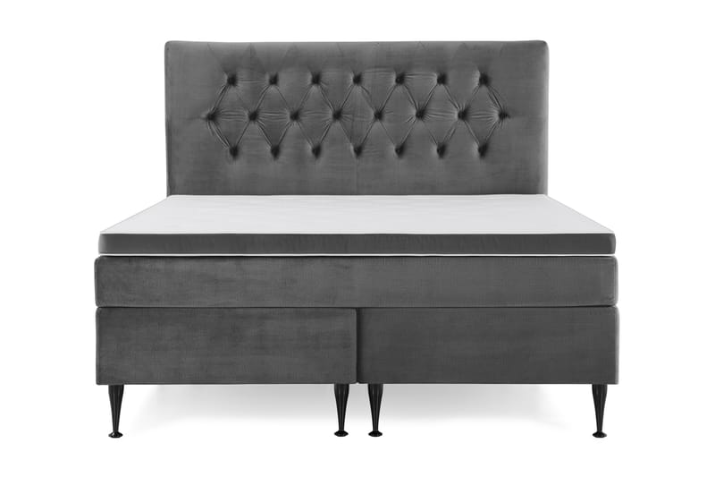 Royal Velvet Kontinentalseng 160x200 cm - Mørkegrå Fløyel/Høye Svarte Ben - Møbler - Senger - Kontinentalsenger