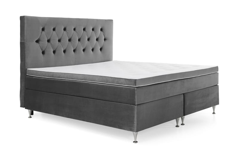 Royal Velvet Kontinentalseng 160x200 cm - Mørkegrå Fløyel/Lave Sølvben - Møbler - Senger - Komplett sengepakke
