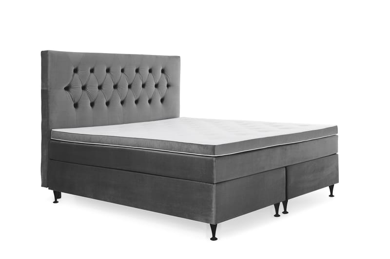 Royal Velvet Kontinentalseng 160x200 cm - Mørkegrå Fløyel/Lave Svarte Ben - Møbler - Senger - Kontinentalsenger