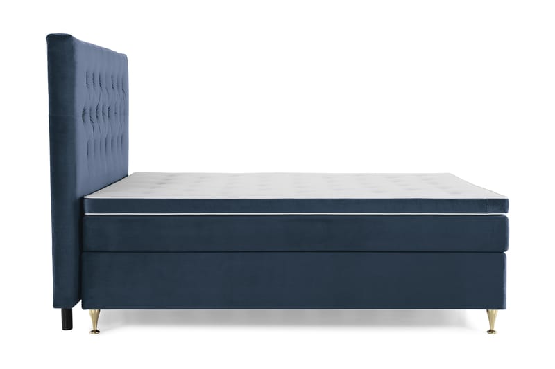 Royal Velvet Kontinentalseng 160x200 - Mørkeblå Fløyel/Lave Gullben - Komplett sengepakke - Kontinentalsenger - Dobbeltsenger