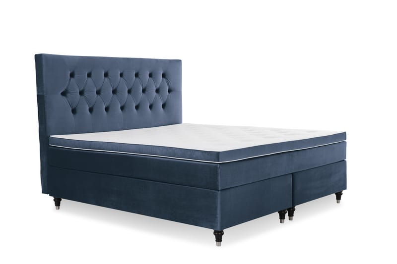 Royal Velvet Kontinentalseng 180x200 cm - Mørkeblå Fløyel/Dreide Ben - Møbler - Senger - Komplett sengepakke