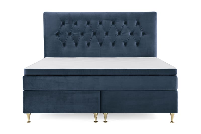 Royal Velvet Kontinentalseng 180x200 cm - Mørkeblå Fløyel/Lave Gullben - Møbler - Senger - Komplett sengepakke